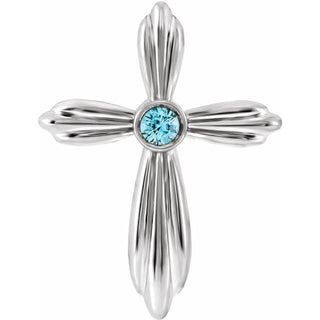 Sterling Silver Natural Blue Zircon Cross Pendant     