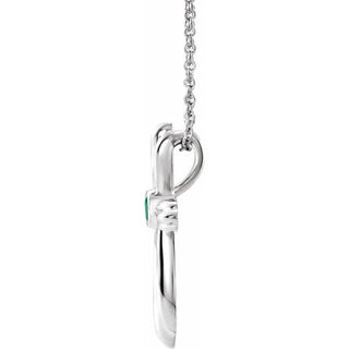 Sterling Silver Lab-Grown Emerald Cross 16-18" Necklace