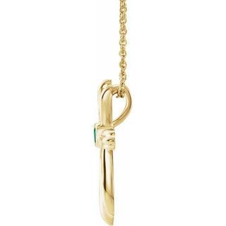 14K Yellow Lab-Grown Emerald Cross 16-18" Necklace