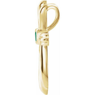 14K Yellow Natural Emerald Cross Pendant          