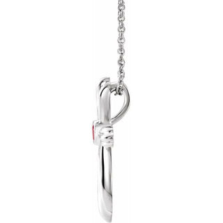 Sterling Silver Natural Ruby Cross 16-18" Necklace