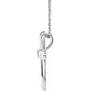 14K White Natural Blue Sapphire Cross 16-18" Necklace  