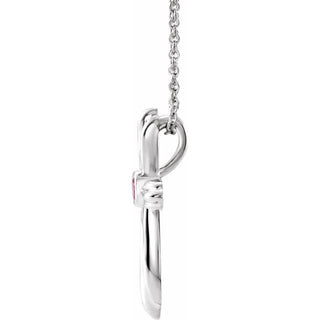 Sterling Silver Natural Pink Tourmaline Cross 16-18" Necklace        