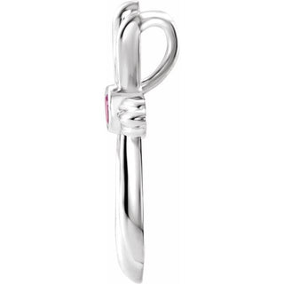 14K White Natural Pink Tourmaline Cross Pendant        