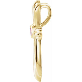 14K Yellow Natural Pink Tourmaline Cross Pendant        