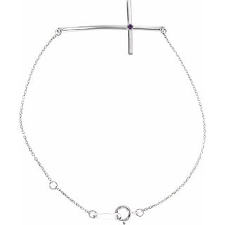 Sterling Silver Imitation Alexandrite Sideways Cross 7-8" Bracelet