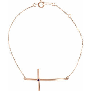 14K Rose Natural Amethyst Sideways Cross 7-8" Bracelet