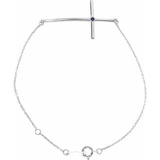 Sterling Silver Imitation Amethyst Sideways Cross  7-8" Bracelet