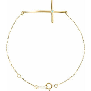 14K Yellow Natural Aquamarine Sideways Cross 7-8" Bracelet