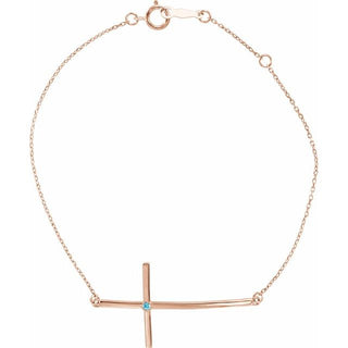14K Rose Natural Blue Zircon Sideways Cross 7-8" Bracelet
