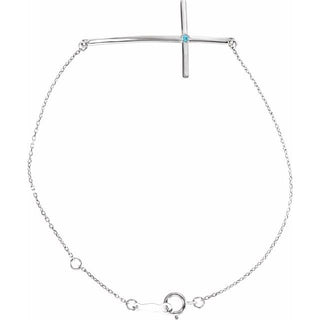 Platinum Natural Blue Zircon Sideways Cross 7-8" Bracelet