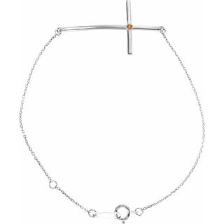 Platinum Natural Citrine Sideways Cross 7-8" Bracelet