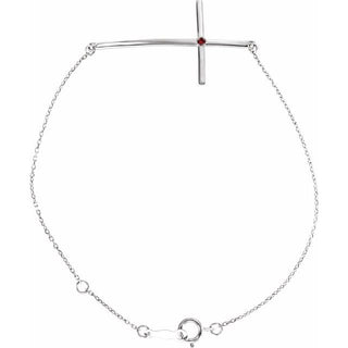 Sterling Silver Imitation Mozambique Garnet Sideways Cross 7-8" Bracelet