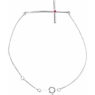 Platinum Natural Pink Tourmaline Sideways Cross 7-8" Bracelet
