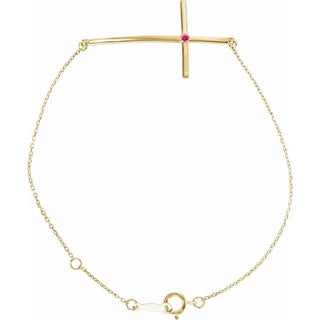 14K Yellow Natural Pink Tourmaline Sideways Cross 7-8" Bracelet