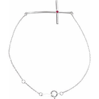 14K White Natural Ruby Sideways Cross 7-8" Bracelet