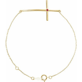 14K Yellow Natural Ruby Sideways Cross 7-8" Bracelet