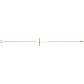 14K Yellow Natural Emerald Sideways Cross 7-8" Bracelet