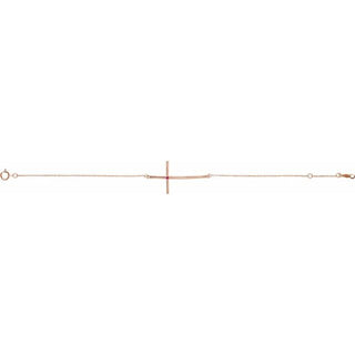 14K Rose Natural Pink Tourmaline Sideways Cross 7-8" Bracelet