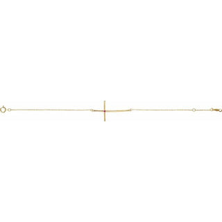14K Yellow Natural Pink Tourmaline Sideways Cross 7-8" Bracelet