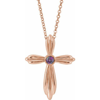 14K Rose Natural Alexandrite Cross 16-18" Necklace