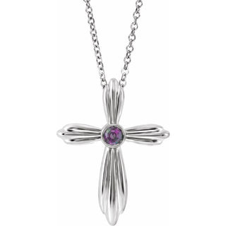14K White Lab-Grown Alexandrite Cross 16-18" Necklace