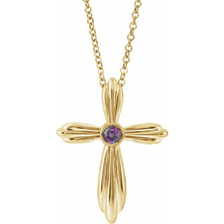 14K Yellow Natural Alexandrite Cross 16-18" Necklace