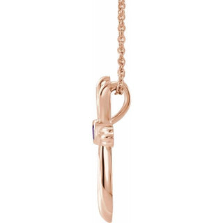 14K Rose Lab-Grown Alexandrite Cross 16-18" Necklace