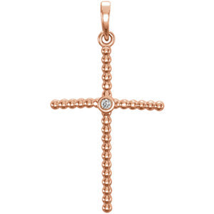 14K Rose .02 CTW Diamond Beaded Cross Pendant