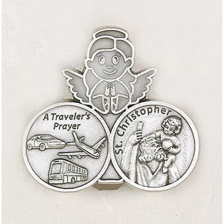 3-pack - Glow-in-the-dark Angel Visor Clip -Angel with Travelers Prayer and St. Christopher