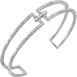 14K White 3/4 CTW Natural Diamond Cuff 6" Bracelet 