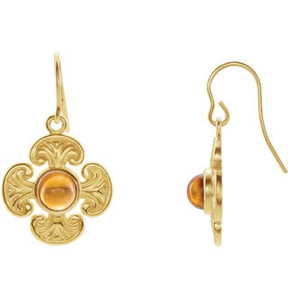 14K Yellow Natural Citrine Maltese Cross Earrings