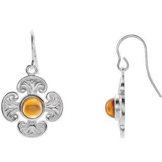 14K White Natural Citrine Maltese Cross Earrings