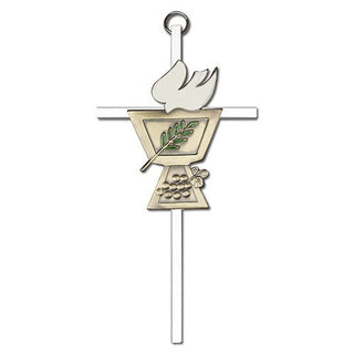 6 inch Antique Gold Confirmation Chalice on a Polished Silver Finish Cross