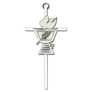 6 inch Antique Silver Confirmation Chalice on a Polished Silver Finish Cross