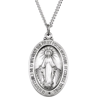 Sterling Silver 23x16 mm Oval Miraculous Medal 18" Necklace