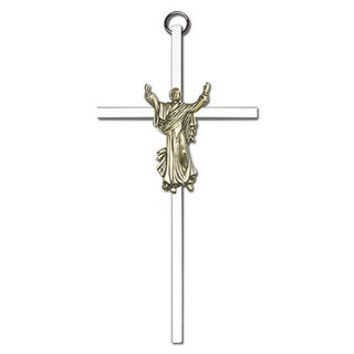 6 inch Antique Gold Risen Christ on a Polished Silver Finish Cross