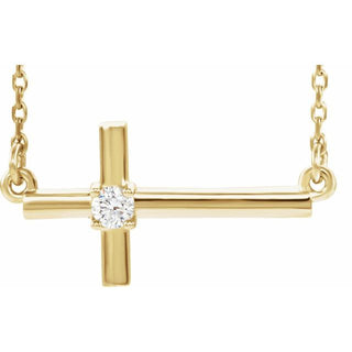 14K Yellow .06 CTW Natural Diamond Sideways Cross 16-18" Necklace
