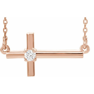 14K Rose .06 CTW Natural Diamond Sideways Cross 16-18" Necklace
