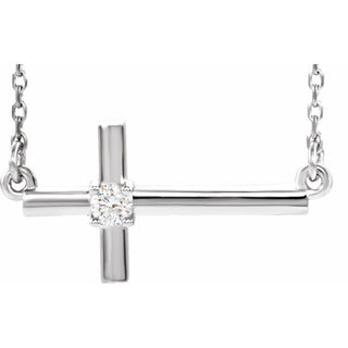 14K White .06 CTW Natural Diamond Sideways Cross 16-18" Necklace