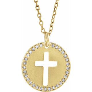 14K Yellow .07 CTW Natural Diamond Pierced Cross 18" Necklace