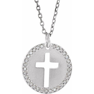 Sterling Silver .07 CTW Natural Diamond Pierced Cross 18" Necklace