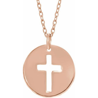 14K Rose .07 CTW Natural Diamond Pierced Cross 18" Necklace
