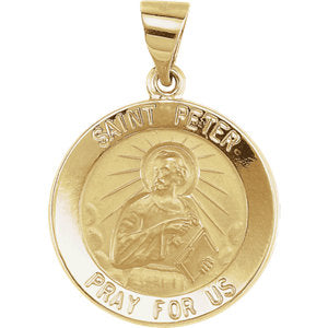 14K Gold 18 MM Round Hollow St. Peter Medal