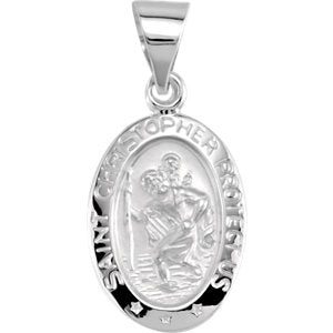 14K White 15x11 MM Oval St. Christopher Hollow Medal
