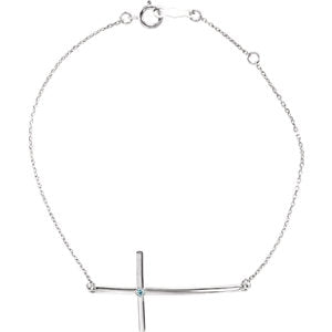Sterling Silver Aquamarine Sideways Cross Bracelet