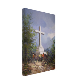 Hilltop Cross with Pilgrims Canvas Print - view 4