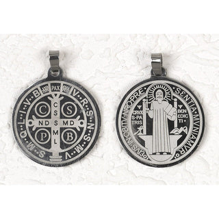 St Benedict Stainless Steel Pendant with Chain .75" diameter