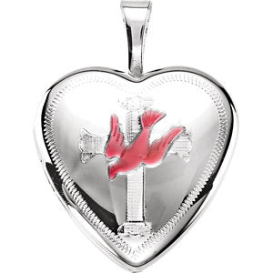 Sterling Silver Dove & Cross Heart Locket with Epoxy