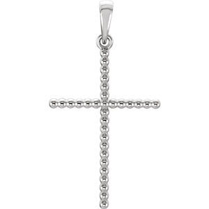 14K White 25.4x17.2 MM Beaded Cross Pendant